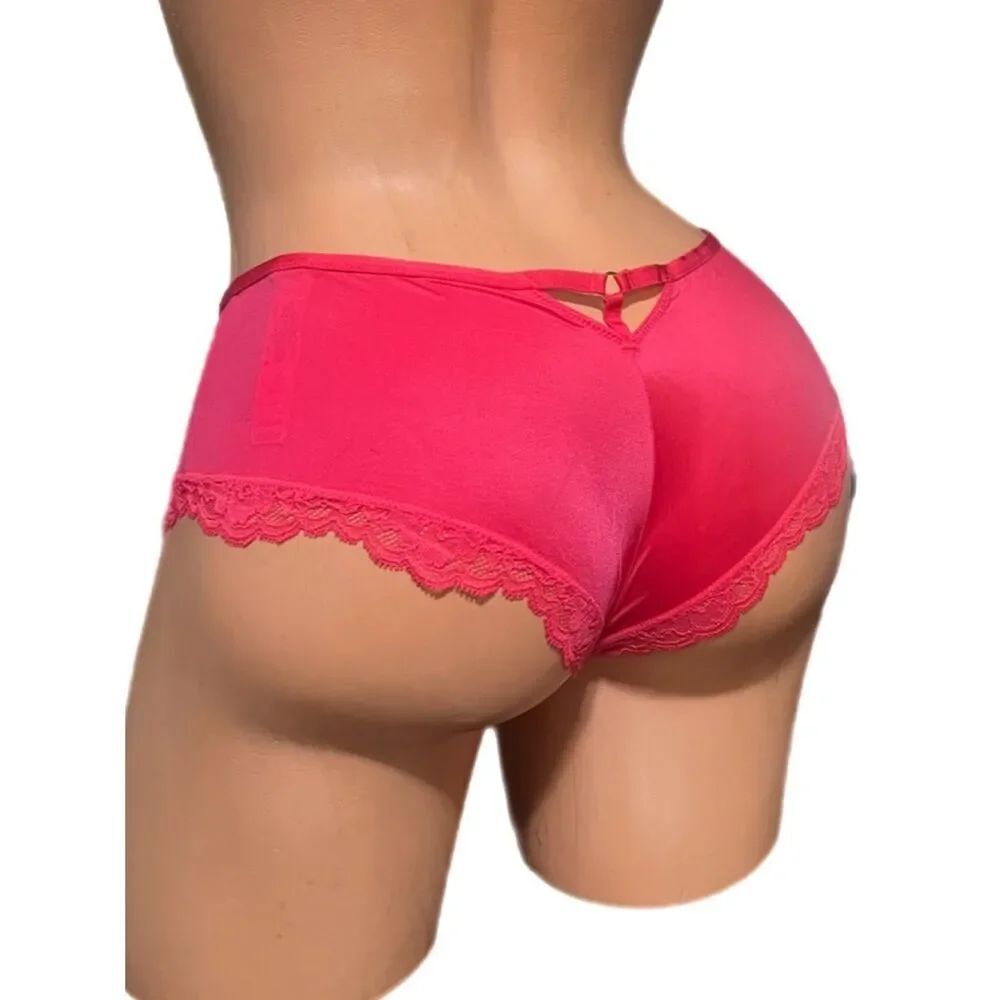 Victoria’s Secret Supersoft Satiny lace trim Cheeky Panty red / coral Medium
